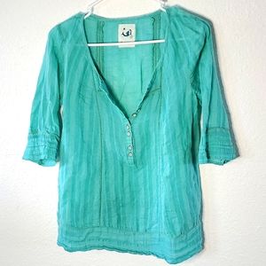 Anthropologie Linen 3/4 Sleeve Top
